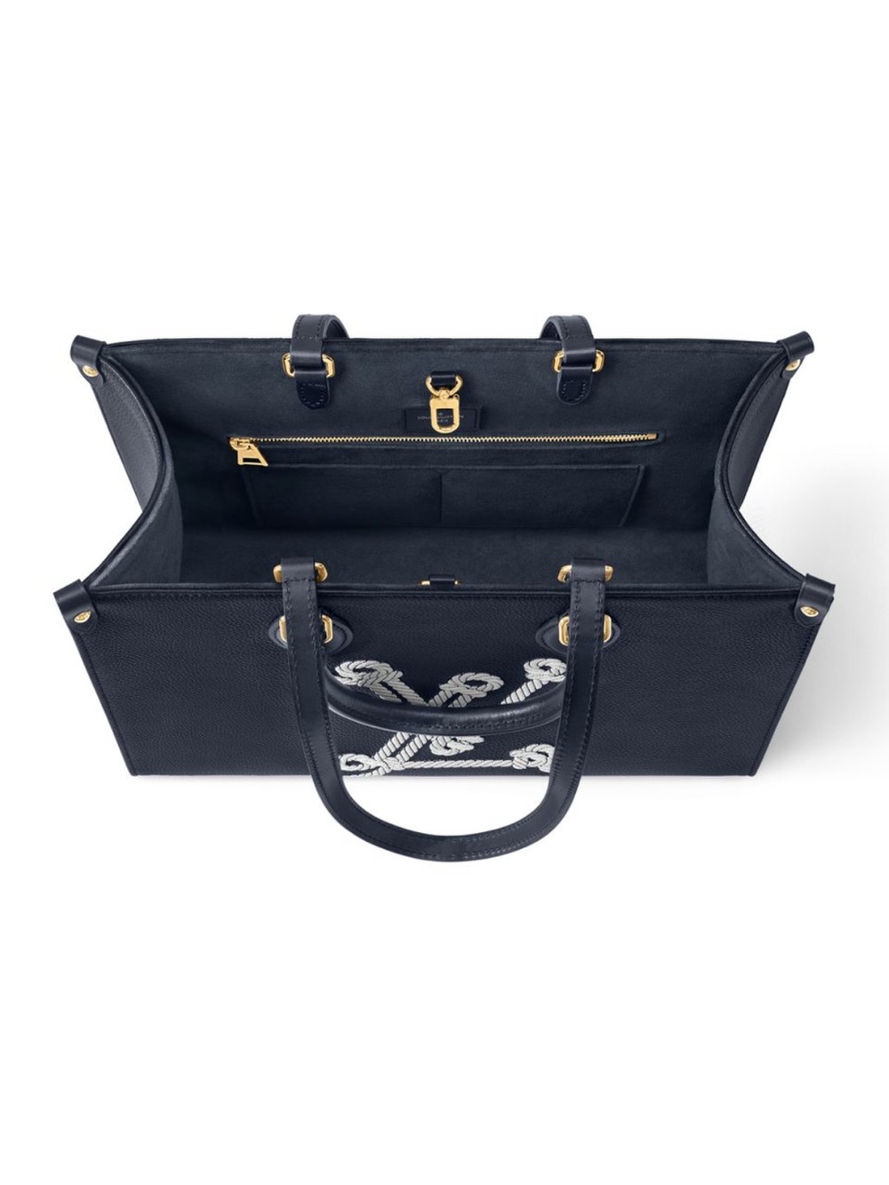 NEW Louis Vuitton OnTheGo MM Navy Blue Leather Tote with Rope Monogram - Picture 4 of 7